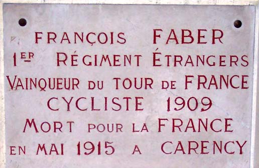 Plaque à la mémoire de François Faber, grand champion cycliste luxembourgeois