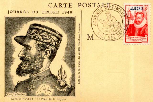 Carte postale de Sidi-Bel-Abbès représantant le Général Rollet
